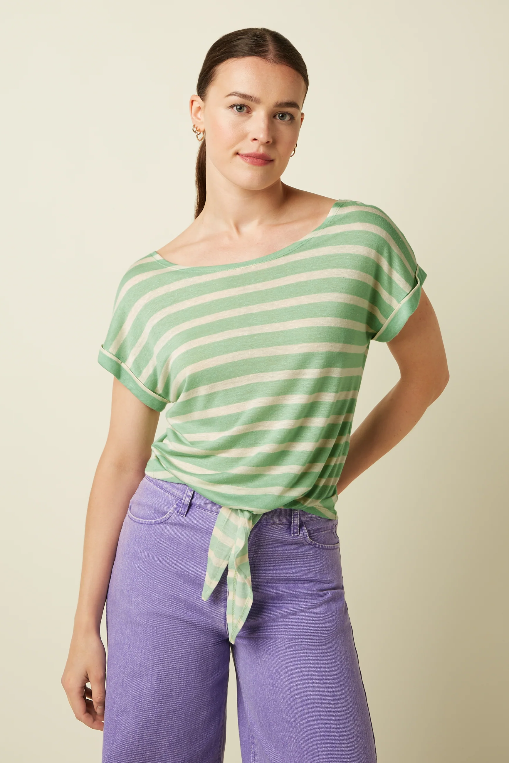 Aria Knot Shirt Marsy Linen Stripe