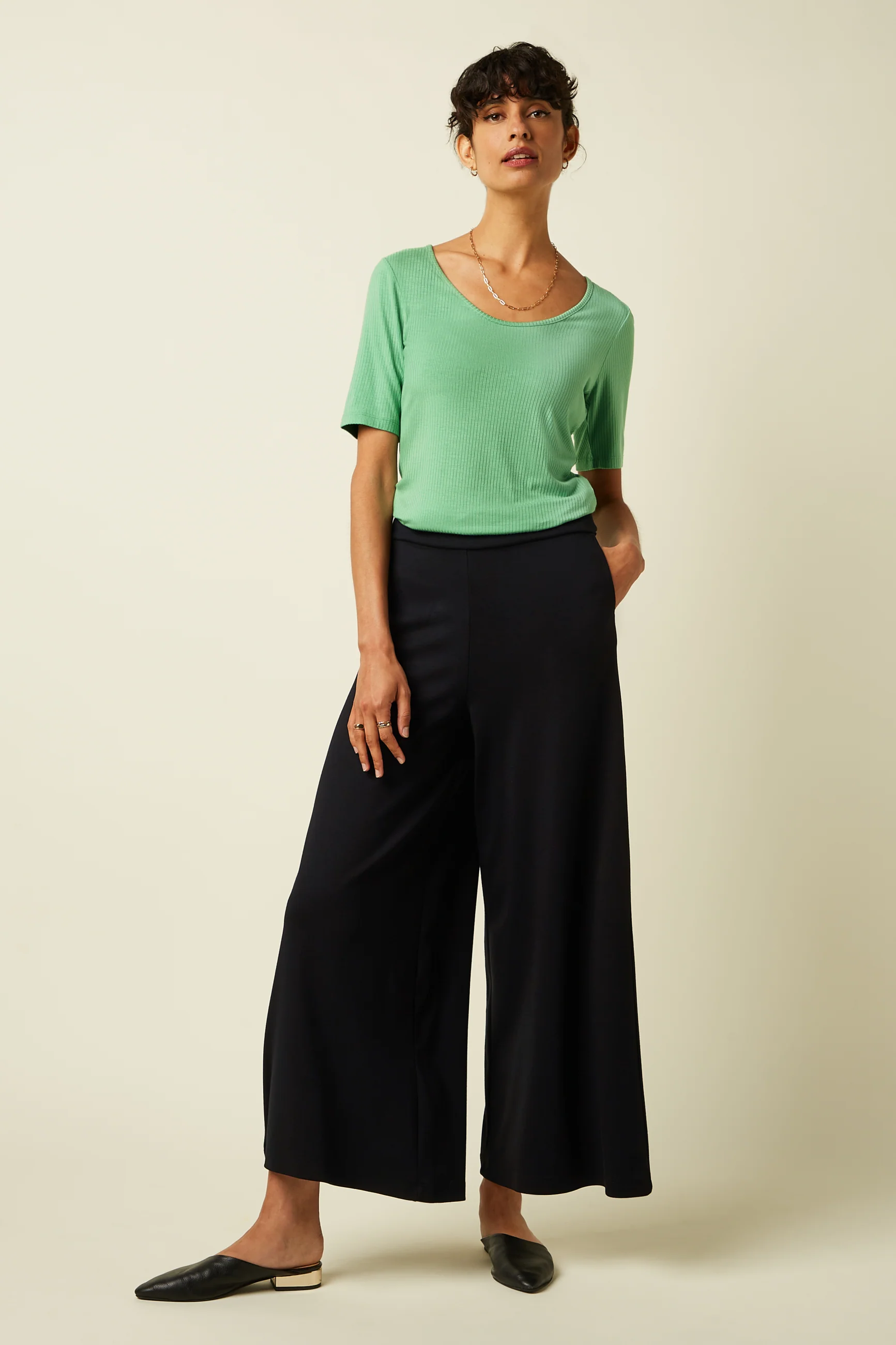 Border Palazzo Cropped Pants Milano Uni - Image 3