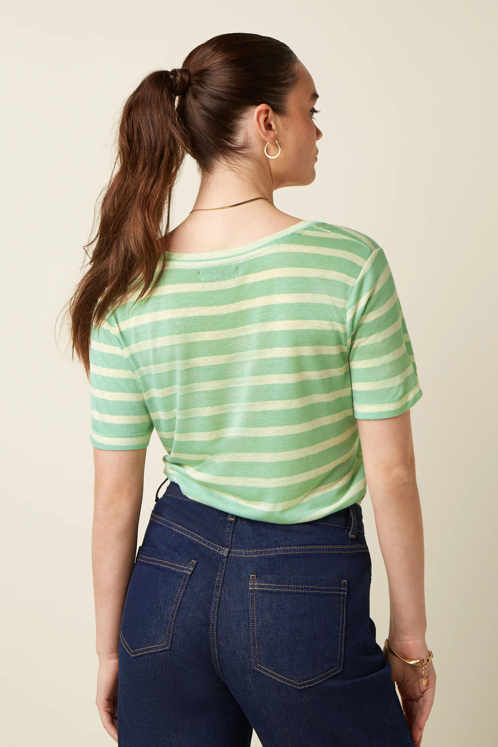 V Neck Top Marsy Linen Stripe - Image 2